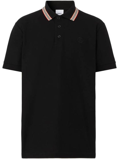 Luxury Burberry Icon Stripe Short Sleeve Polo Shirt Black