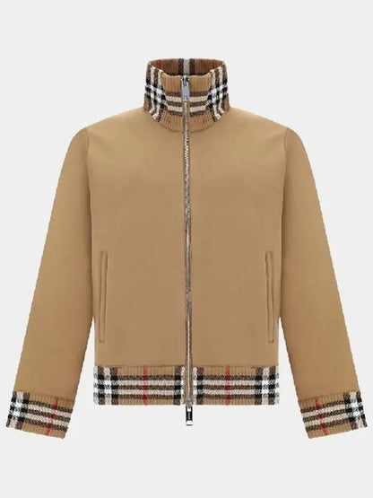 Luxury Burberry Men's Check Trim Track Jacket Camel
