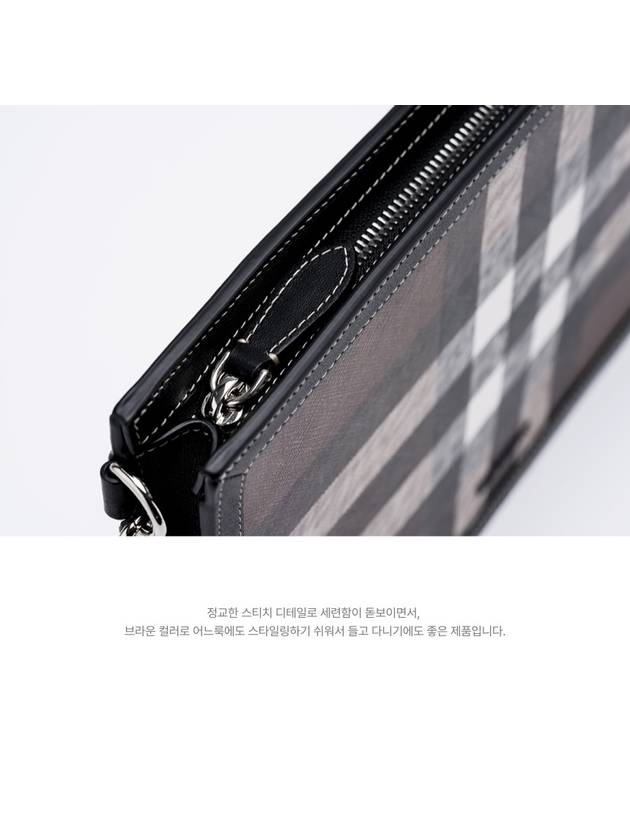 Luxury Burberry Check Leather Zipper Clutch Bag Brown