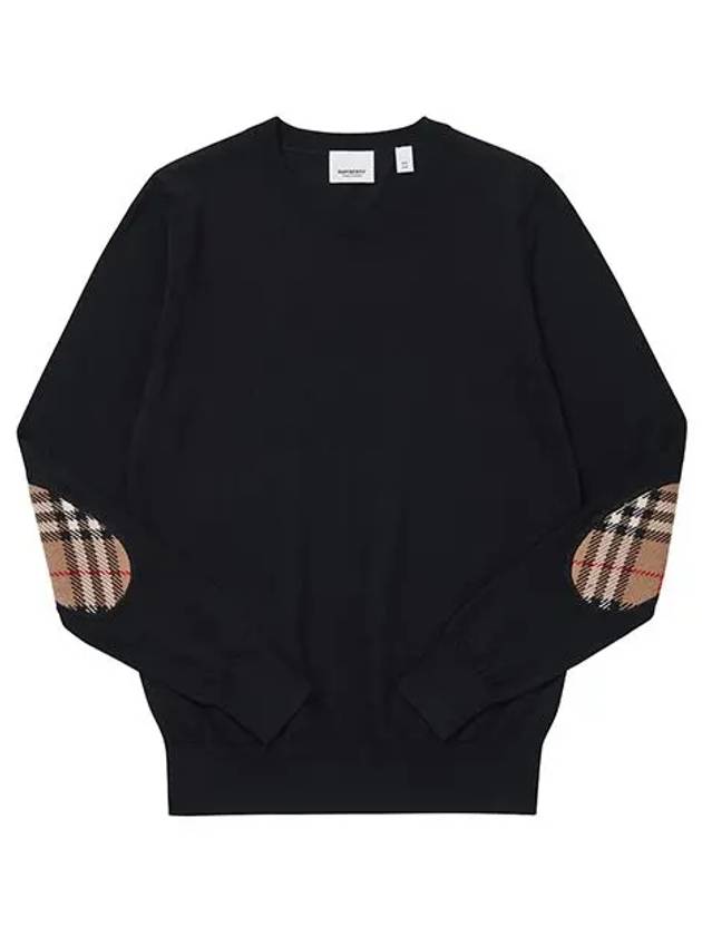 Luxury Burberry Check Patch Merino Wool Knit Top Black