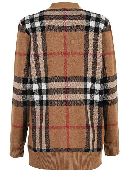 Luxury Burberry Check Wool Cashmere Cardigan Brown