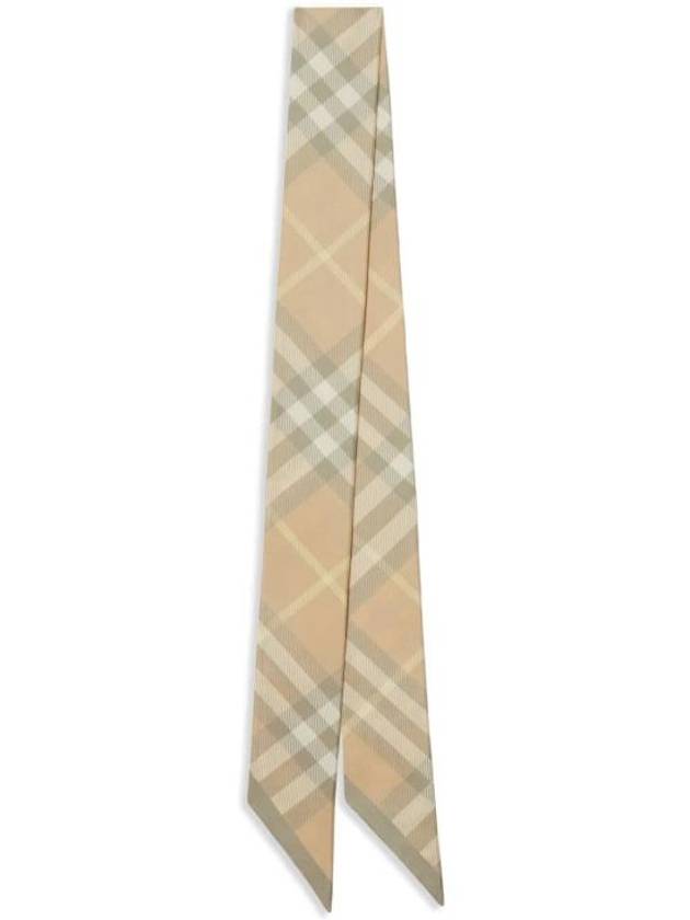 Luxury Burberry Skinny Check Silk Scarf Flax