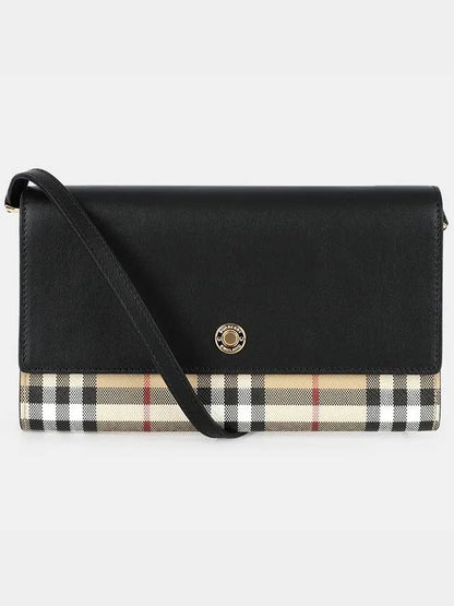 Luxury Burberry Detachable Strap Checked Leather Wallet Cross Bag Black