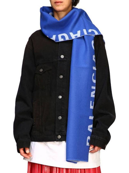 Luxury Balenciaga Trending 2025 Logo Wool Muffler Blue