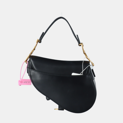 Dior Saddle Medium Black Smooth Leather with Studded Strap