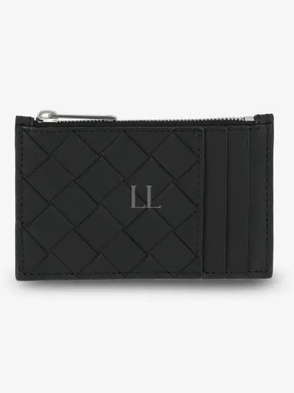 Luxury Bottega Veneta Intrecciato Zipped Card Case Black