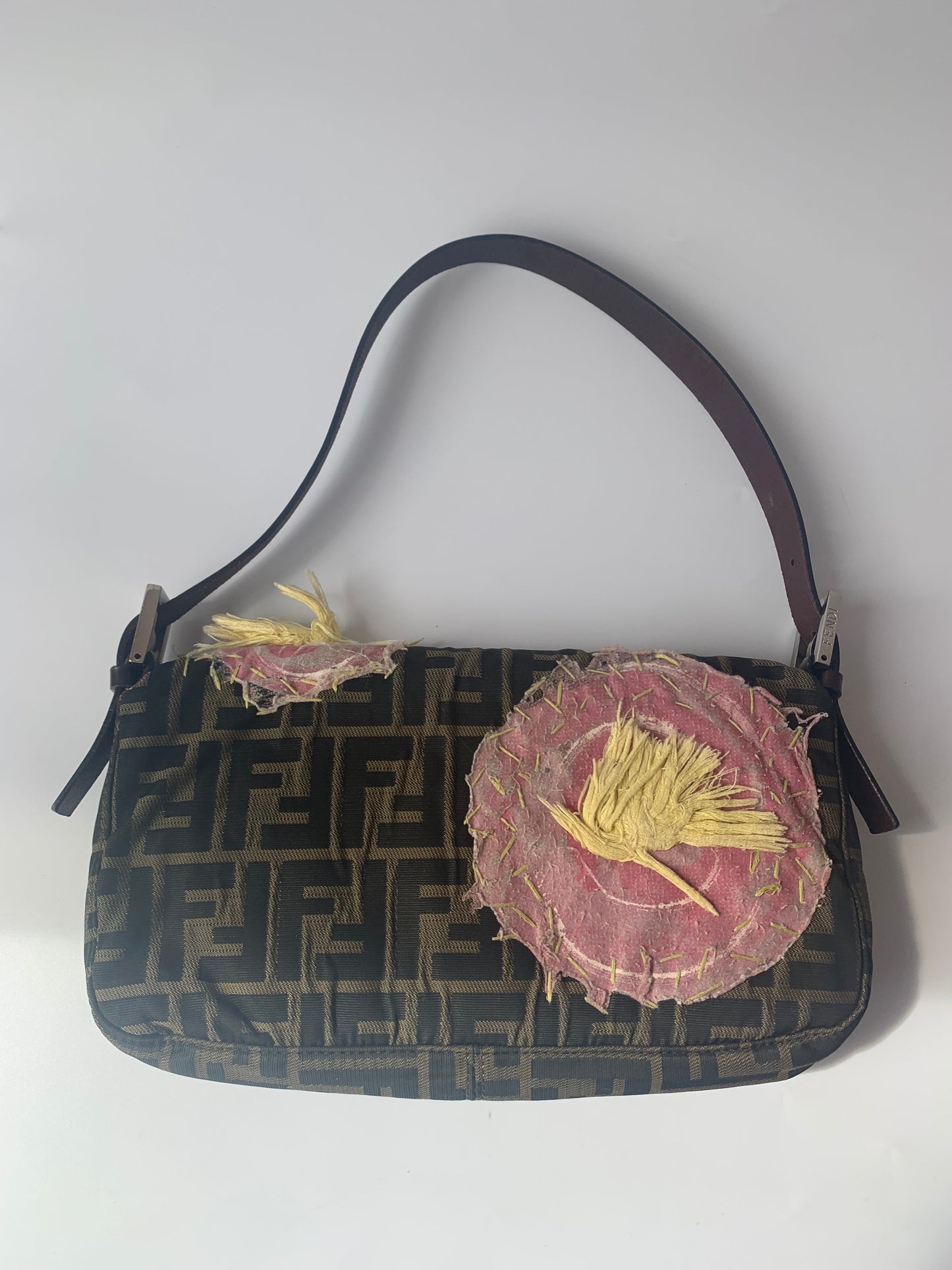 FENDI Baguette Zucca Print with Flower Embroidery