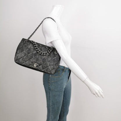 Chanel Paris Bombay Pondicherry Flap Bag Quilted Large Grey Silver Hardware