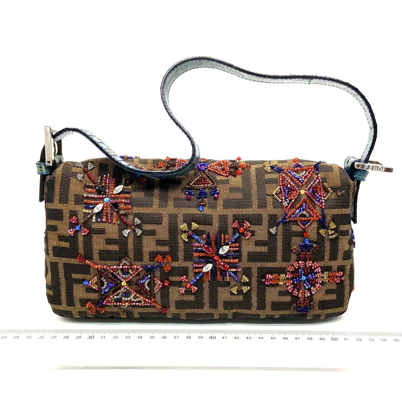Fendi Baguette Zucca Monogram with Beaded Floral Embroidery