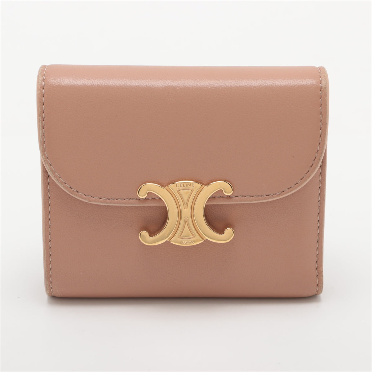 Luxury CELINE Triomphe Beige Compact Flap Cardholder Wallet