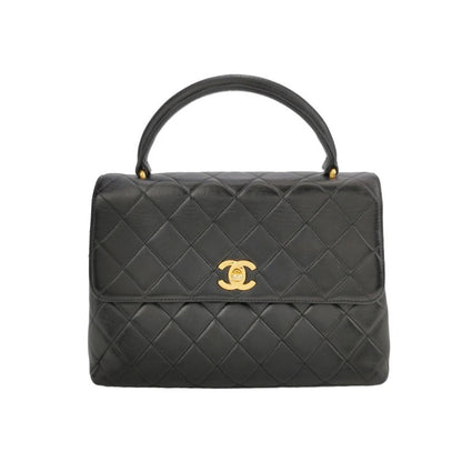 Chanel Vintage Top Handle Kelly Coco Handle Black Flap Bag lambskin leather 24k Gold Hardware