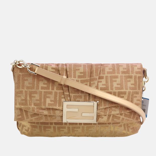 Fendi Iridescent Pink Zucca Print with Crystal Buckle Shoulder Bag