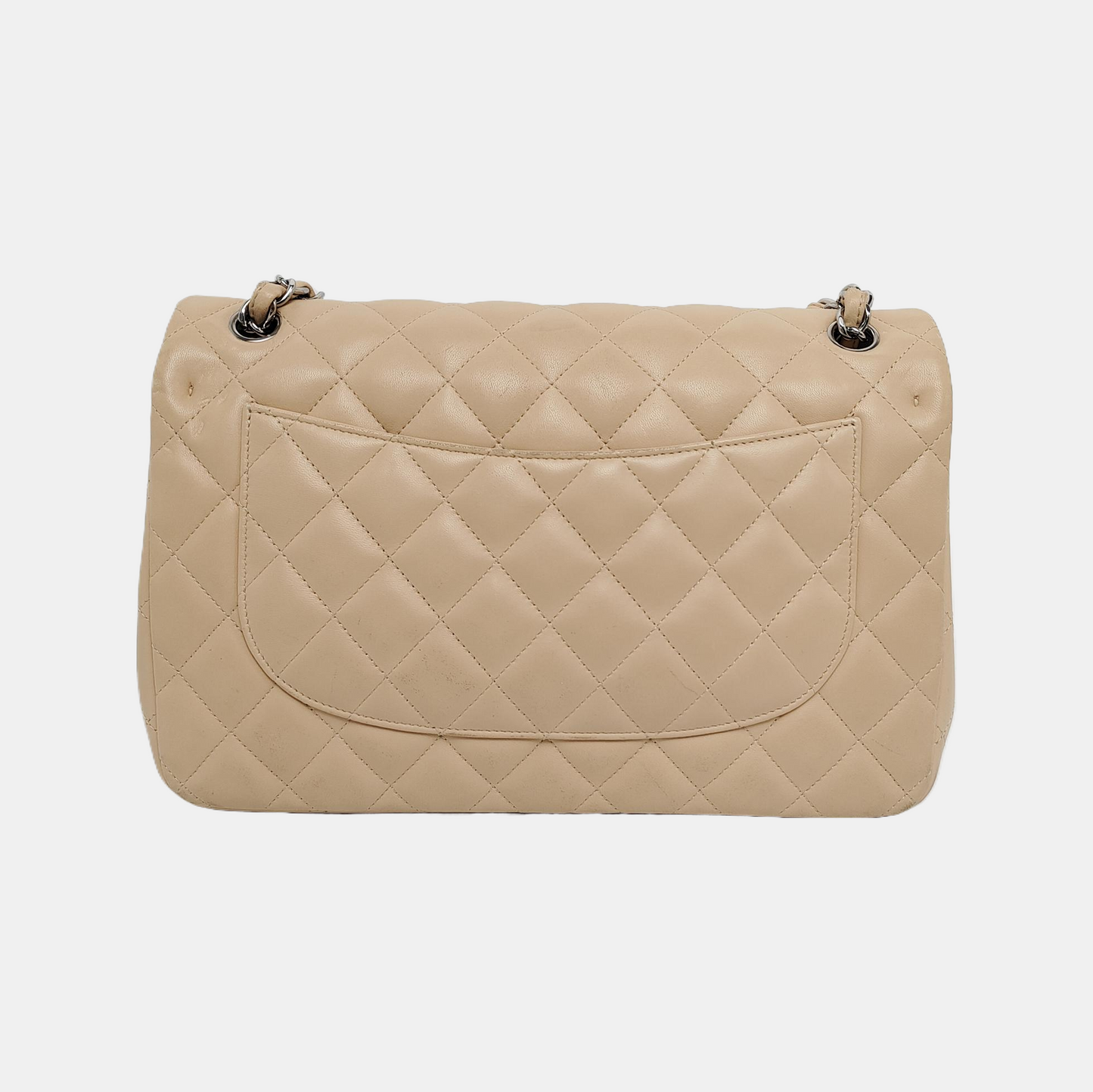 Chanel Classic Flap Jumbo Beige Lambskin Leather Single Flap with Silver Hardware