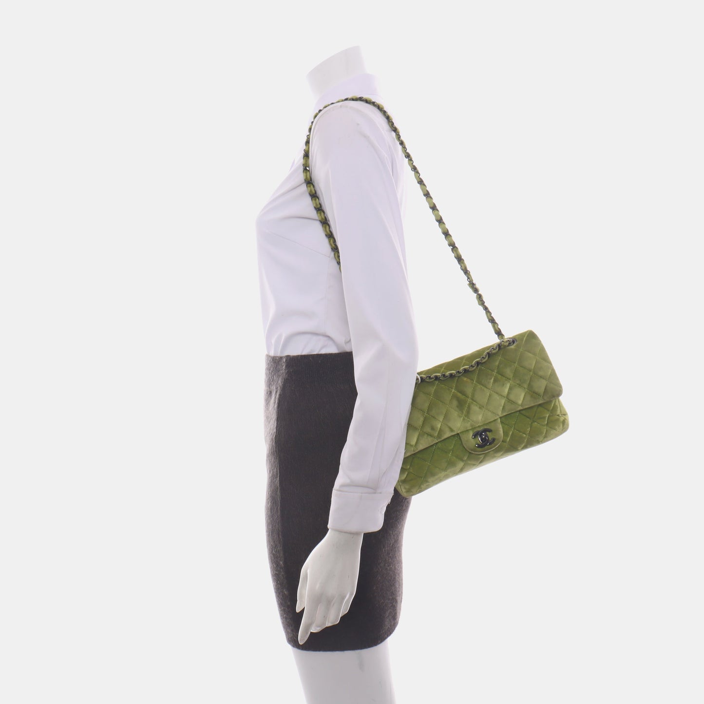 Chanel Classic Flap Medium Green Velvet Black Hardware, 2014-2015
