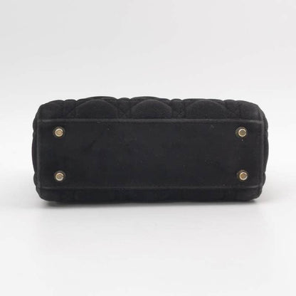 Lady Dior Mini Black Suede with Light Gold-tone Hardware and Crystal Logo