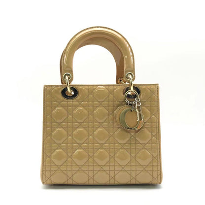 Lady Dior Medium Beige Patent Leather with Silver-tone Hardware