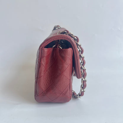 Chanel Classic Flap Rectangular Mini Burgundy Caviar Leather Silver Hardware