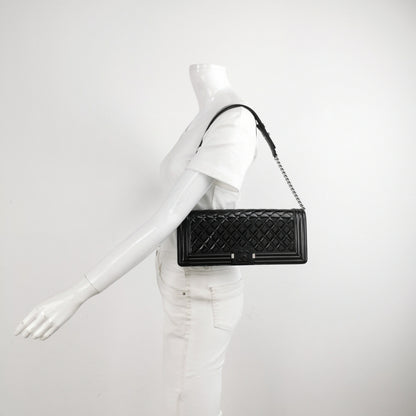 Chanel East West Boy Convertible Chain Shoulder and Clutch Bag Black Patent Leather, 2014-2015