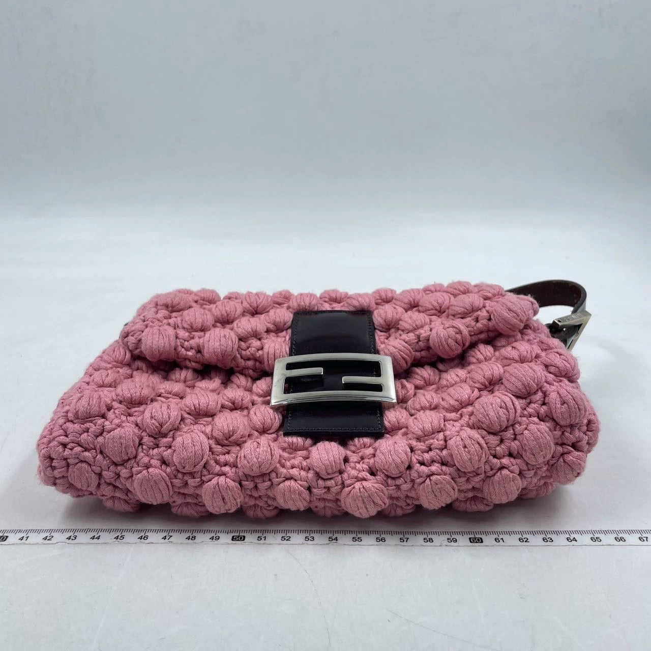 Fendi Baguette Bag Pink Crochet Knit Wool Pompom Shoulder Bag