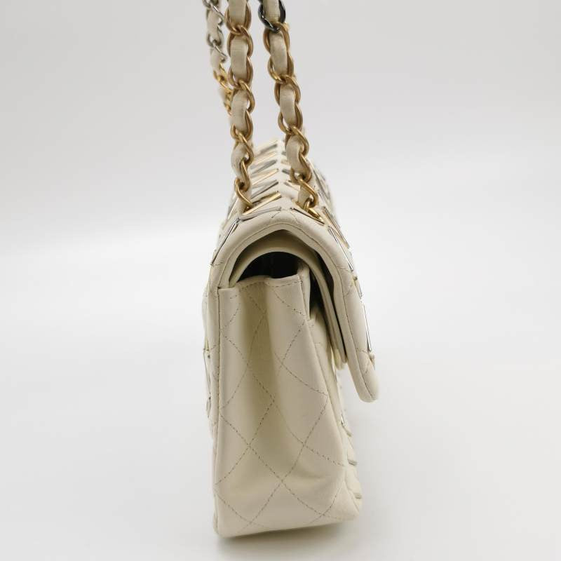 Chanel Classic Flap Small White Leather and Gilt and Silver Hardware, 2020-2021
