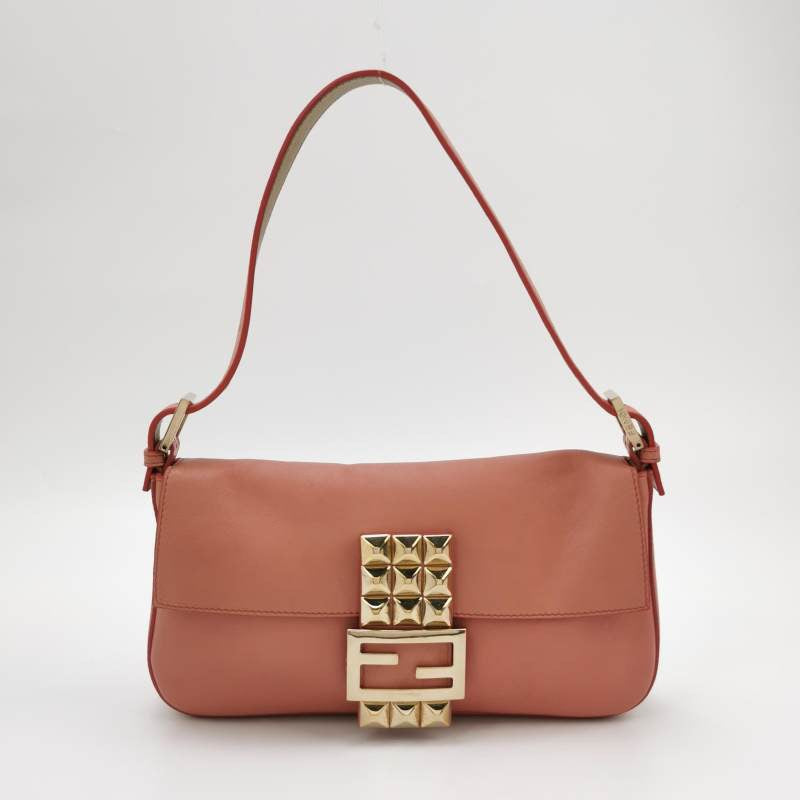 Fendi Baguette Pink Leather with Gold Studded Metal Buckle