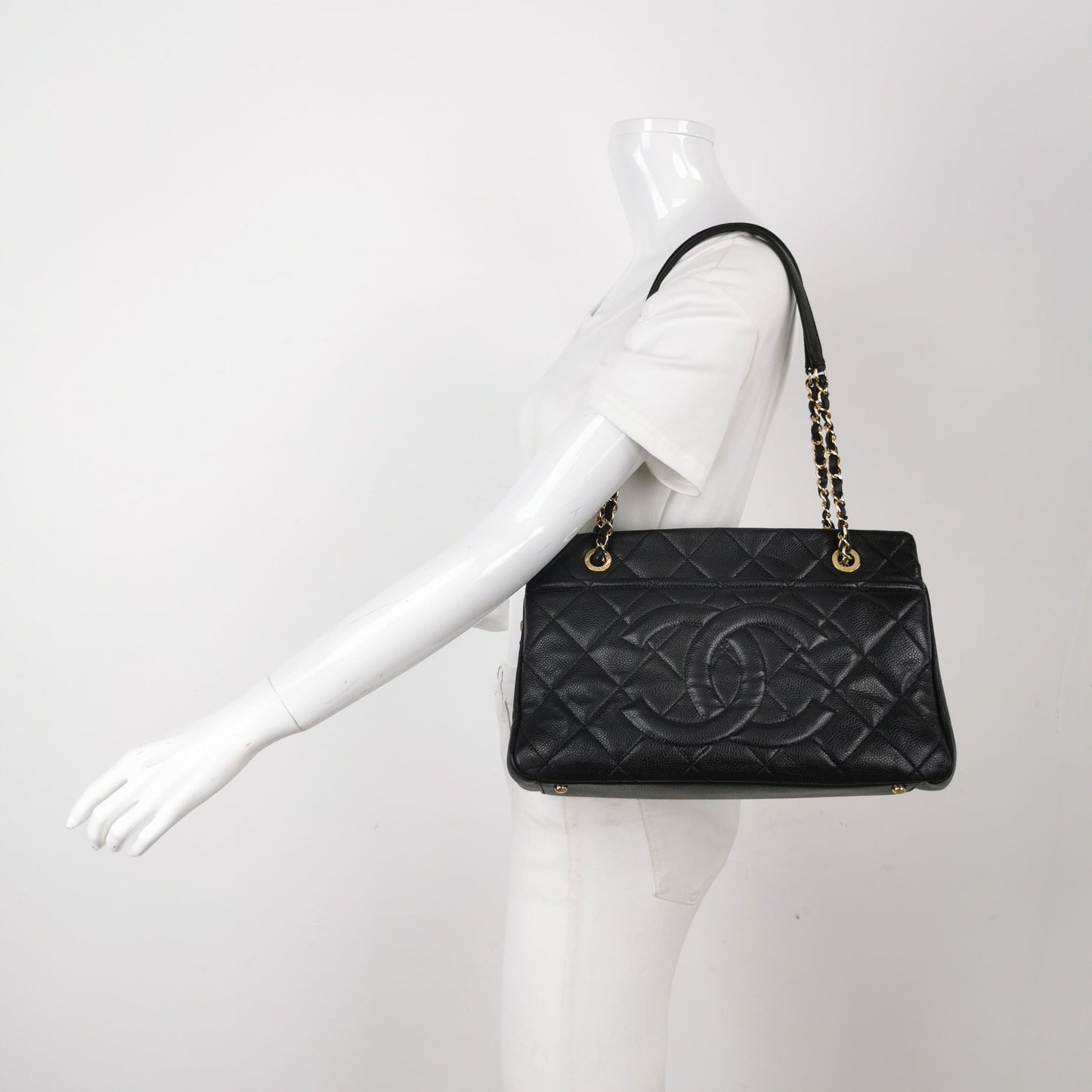 Chanel PST Petite Shopping Tote Black Caviar Leather CC Logo Gold Hardware 2012-13