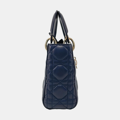 Lady Dior Mini Navy Cannage Lambskin Gold Hardware Chain Strap