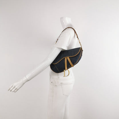 Dior Saddle Vintage Navy Denim with Silk Lining and Leather Trim