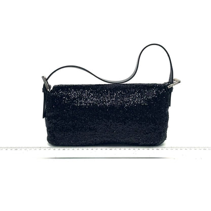 Fendi Baguette Vintage Black Glitter Beads Shoulder Bag