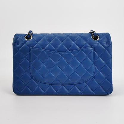 Chanel Timeless Classic Flap Medium Blue Lambskin Leather Silver Hardware