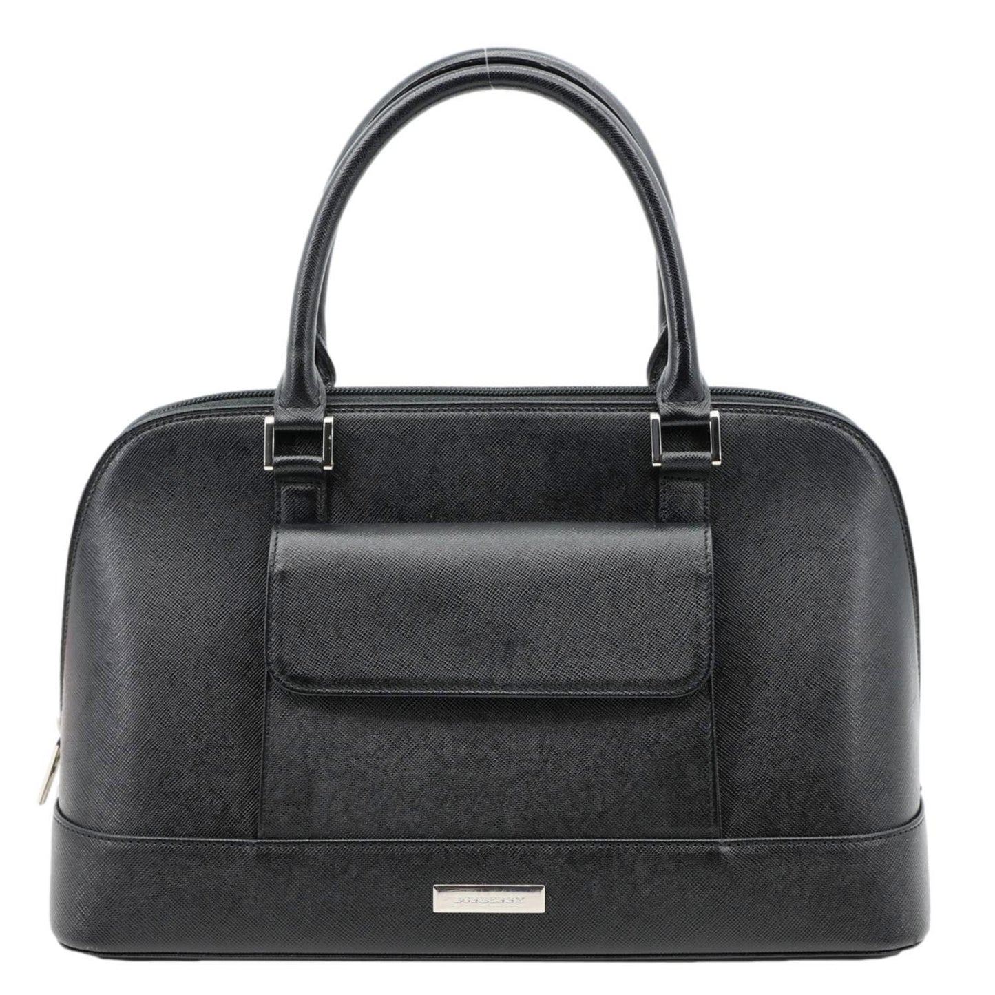 BURBERRY Dome Front Pocket Leather Top Handle Bag Black