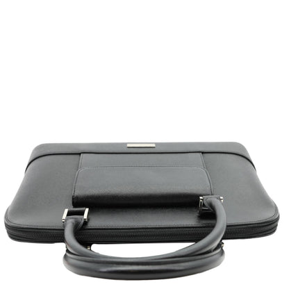 BURBERRY Dome Front Pocket Leather Top Handle Bag Black