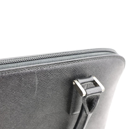 BURBERRY Dome Front Pocket Leather Top Handle Bag Black
