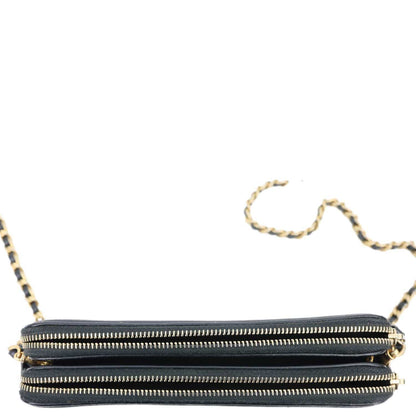 CHANEL CC Filigree Double Zip Quilted Caviar Leather Crossbody Bag Black