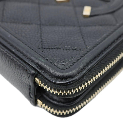 CHANEL CC Filigree Double Zip Quilted Caviar Leather Crossbody Bag Black