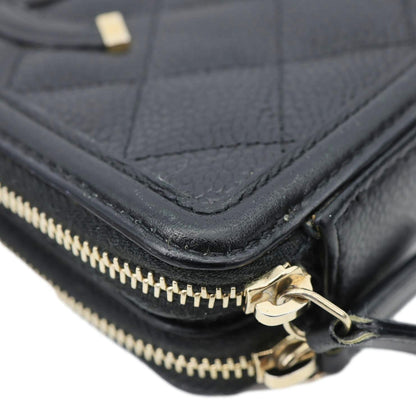 CHANEL CC Filigree Double Zip Quilted Caviar Leather Crossbody Bag Black