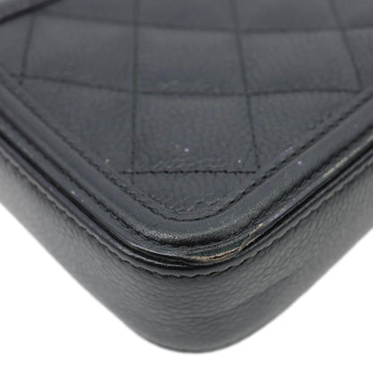 CHANEL CC Filigree Double Zip Quilted Caviar Leather Crossbody Bag Black