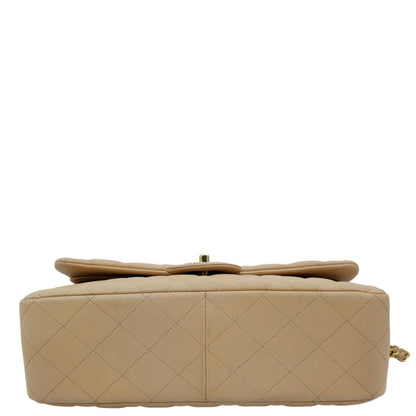 CHANEL Jumbo Classic Double Flap Quilted Lambskin Leather Shoulder Bag Beige