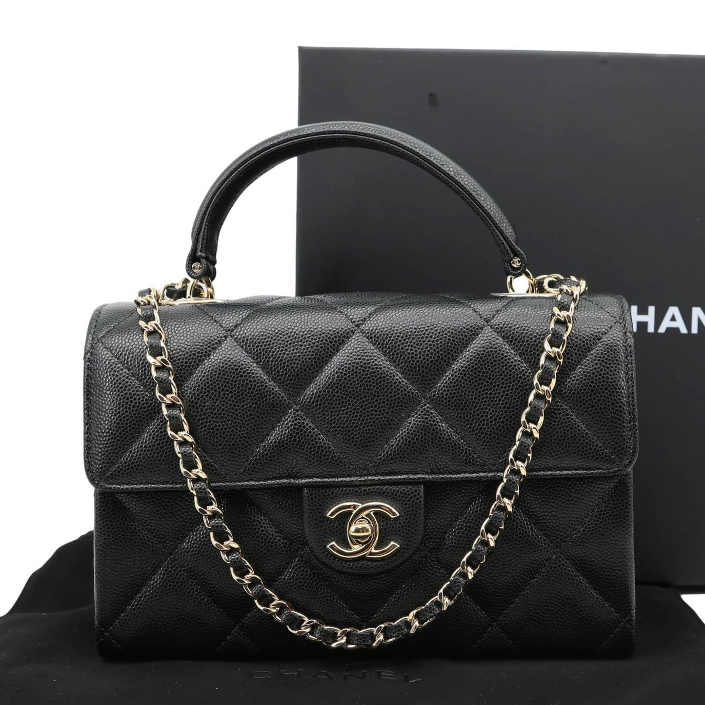 CHANEL Retro Twist Mini Quilted Caviar Leather Top Handle Shoulder Bag Black