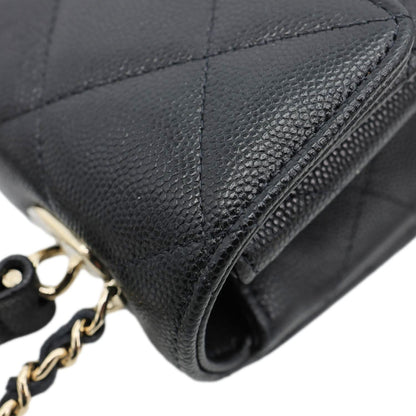CHANEL Retro Twist Mini Quilted Caviar Leather Top Handle Shoulder Bag Black