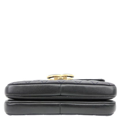 CHANEL CC Chic Double Flap Quilted Lambskin Leather Shoulder Bag Navy Blue
