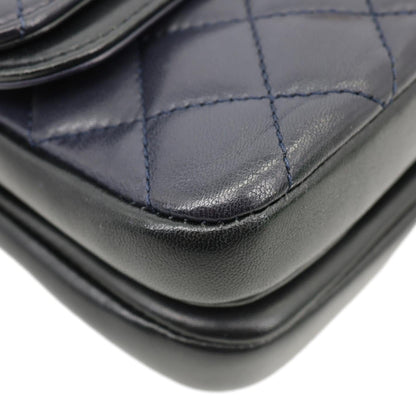 CHANEL CC Chic Double Flap Quilted Lambskin Leather Shoulder Bag Navy Blue