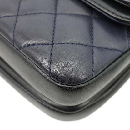 CHANEL CC Chic Double Flap Quilted Lambskin Leather Shoulder Bag Navy Blue