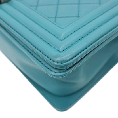 CHANEL Boy Flap Medium Quilted Leather Crossbody Bag Teal
