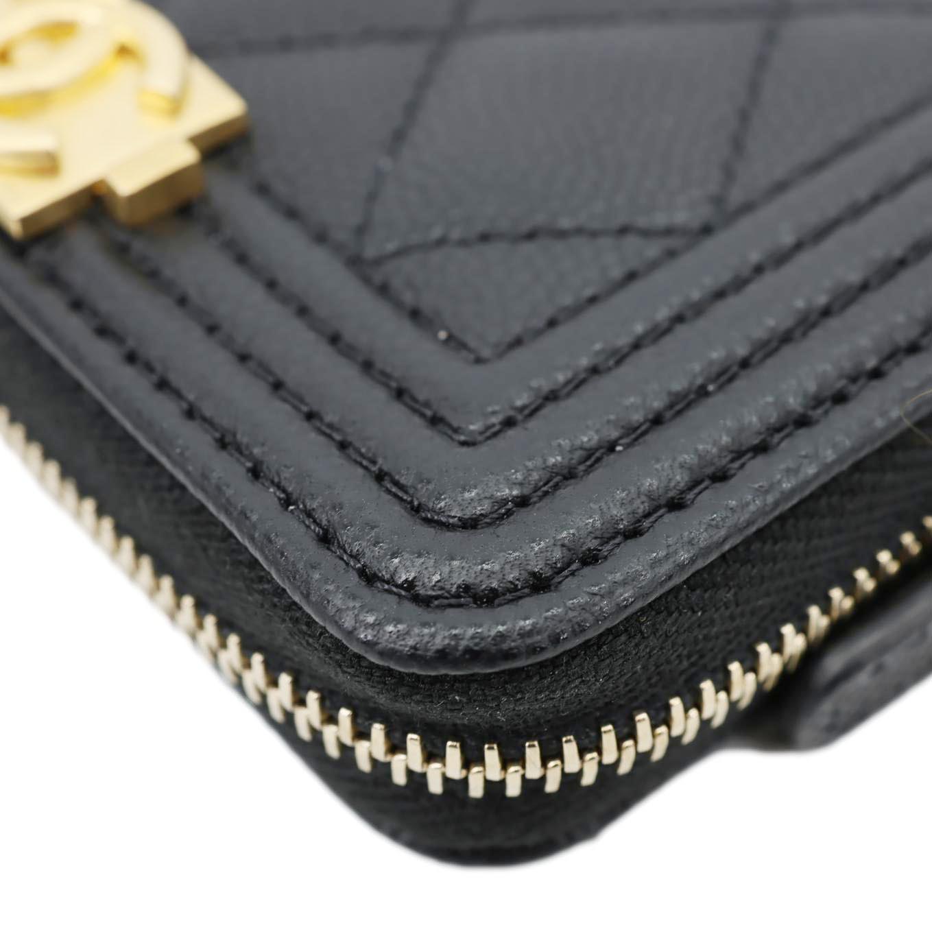 CHANEL Boy Small Caviar Leather Zip Around Wallet Black