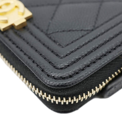 CHANEL Boy Small Caviar Leather Zip Around Wallet Black