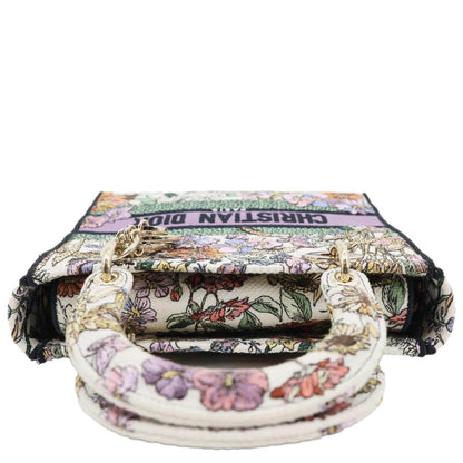 CHRISTIAN DIOR Lady D-Lite Medium Floral Embroidered Canvas Shoulder Bag Multicolor