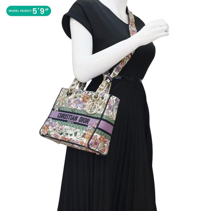 CHRISTIAN DIOR Lady D-Lite Medium Floral Embroidered Canvas Shoulder Bag Multicolor
