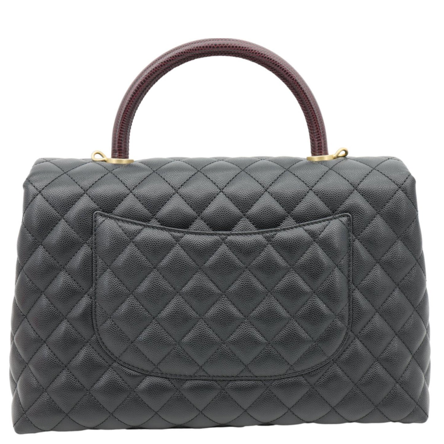 CHANEL Coco Large Quilted Caviar Lizard Handle Shoulder Bag Black