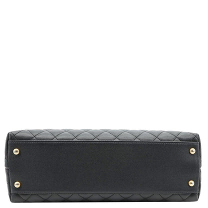 CHANEL Coco Large Quilted Caviar Lizard Handle Shoulder Bag Black